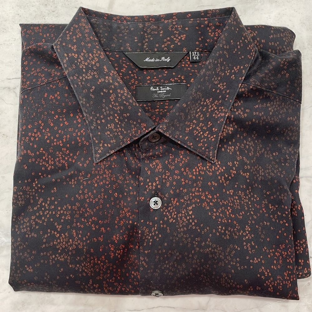 Paul Smith Mens Button Down Shirt, Red on Black Floral Size 17.5/44